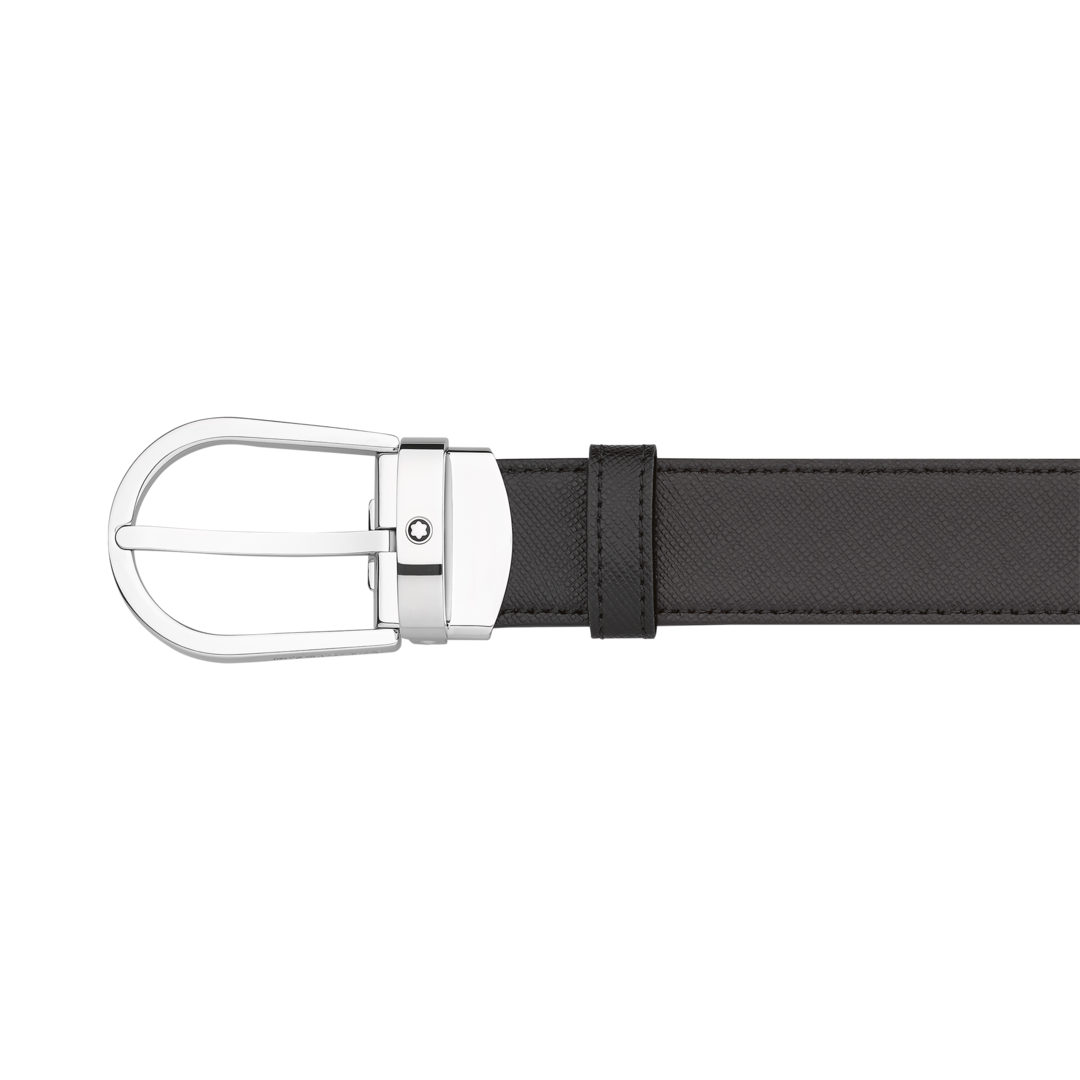 Cinturón reversible de piel negra y marrón de 30 mm con hebilla en forma de herradura