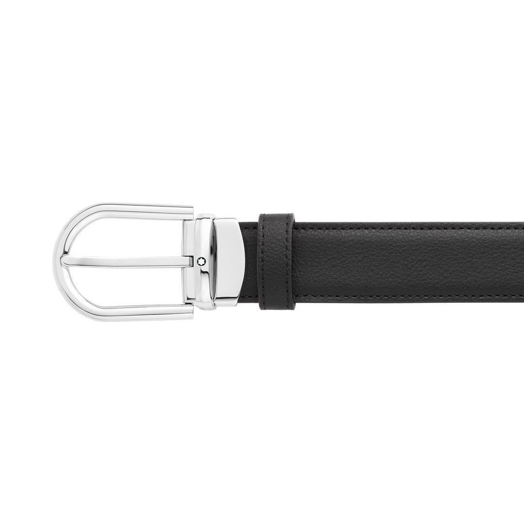 Cinturón reversible de piel negra y azul de 30 mm con hebilla en forma de herradura
