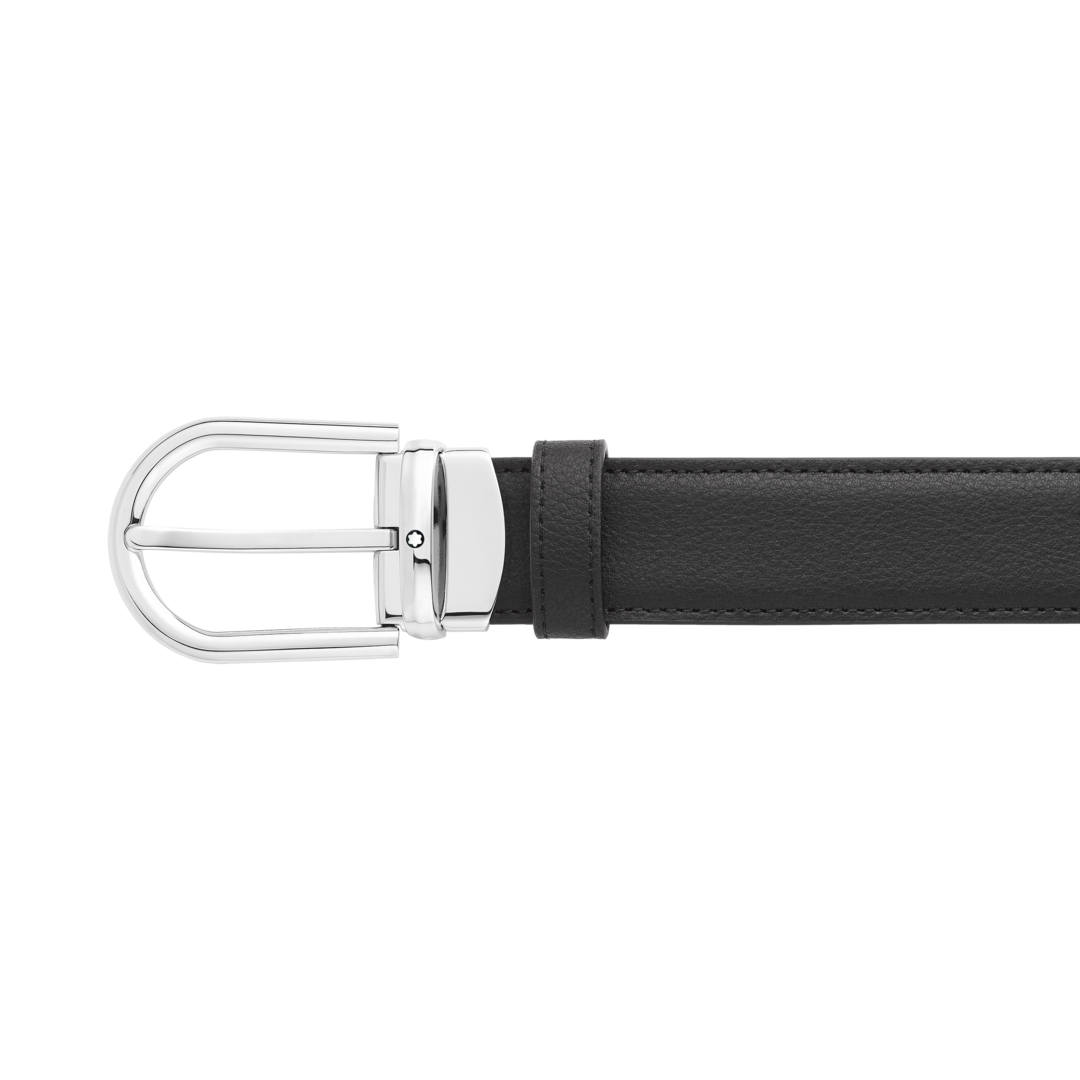 Cinturón reversible de piel negra y azul de 30 mm con hebilla en forma de herradura