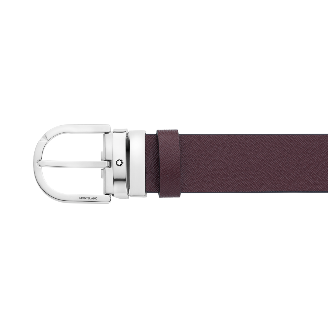 Cinturón reversible de piel negra y mosto grabada de 35 mm con hebilla en forma de herradura