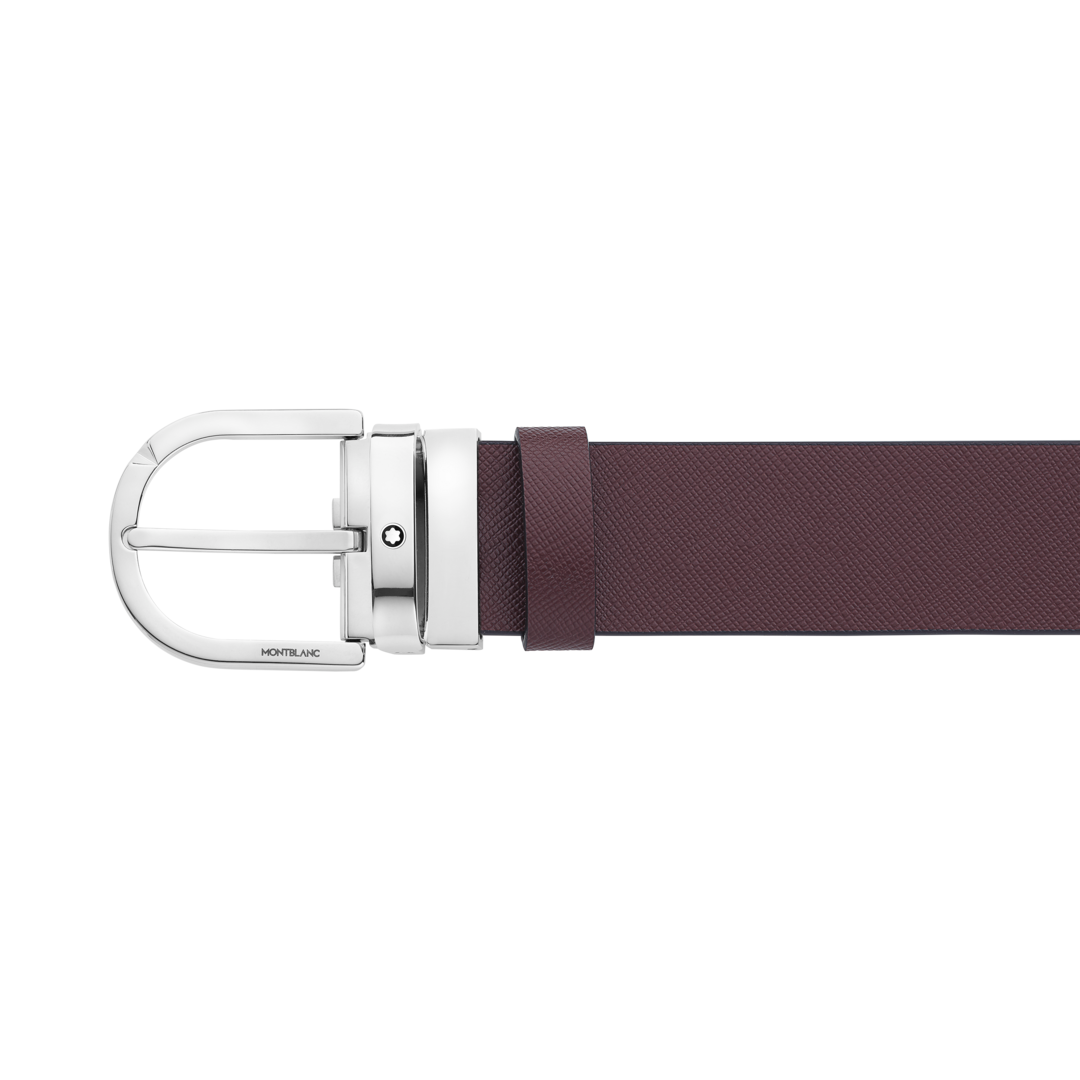 Cinturón reversible de piel negra y mosto grabada de 35 mm con hebilla en forma de herradura