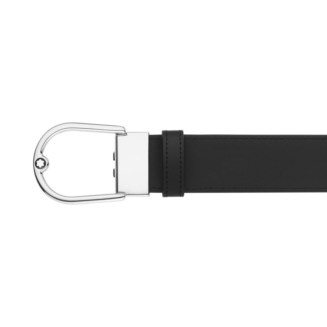 Cinturón reversible de piel negra grabada y lisa de 35 mm con hebilla en forma de herradura