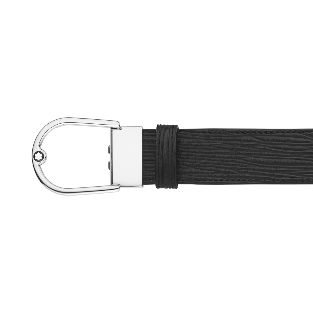 Cinturón reversible de piel negra grabada y lisa de 35 mm con hebilla en forma de herradura